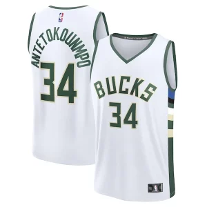 Fascinante Giannis Antetokounmpo Milwaukee Bucks Fast Break Replica Player Jersey Association Edition White per gli appassionati