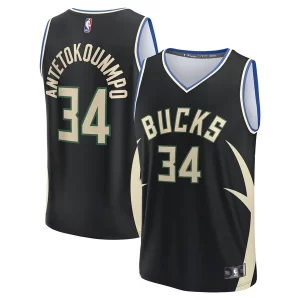 Prestigioso Giannis Antetokounmpo Milwaukee Bucks Fast Break Replica Player Jersey Statement Edition Black per gli appassionati