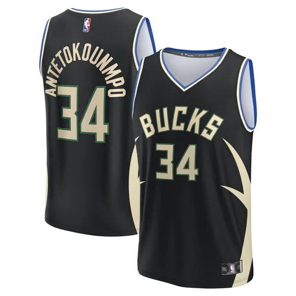 Prestigioso Giannis Antetokounmpo Milwaukee Bucks Fast Break Replica Player Jersey Statement Edition Black per gli appassionati