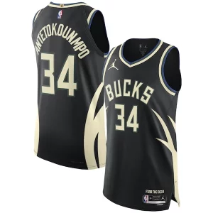 Sofisticato Giannis Antetokounmpo Milwaukee Bucks Jordan Brand Authentic Player Jersey Statement Edition Black per gli appassionati