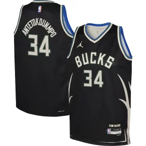 Moderno Giannis Antetokounmpo Milwaukee Bucks Jordan Brand Youth Swingman Jersey Statement Edition Black per gli appassionati