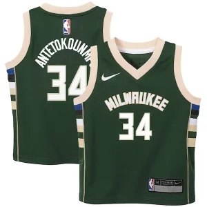 Prestigioso Giannis Antetokounmpo Milwaukee Bucks Nike Preschool Swingman Player Jersey Icon Edition Hunter Green per gli appassionati