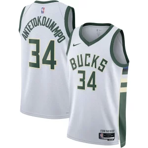 Comodo Bellissimo Giannis Antetokounmpo Milwaukee Bucks Nike Unisex Swingman Jersey Association Edition White/Hunter Green per gli appassionati