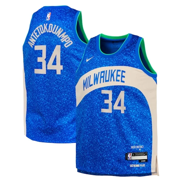 Magnifico Giannis Antetokounmpo Milwaukee Bucks Nike Youth Swingman Replica Jersey City Edition Royal per gli appassionati