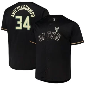 Ottimo Delizioso Duraturo Giannis Antetokounmpo Milwaukee Bucks Profile Big & Tall Name & Number Button Up Jersey Black per gli appassionati