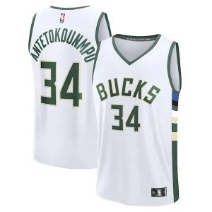 Pratico Cool Lussuoso Giannis Antetokounmpo Milwaukee Bucks Fast Break Replica Player Jersey Association Edition White per gli appassionati