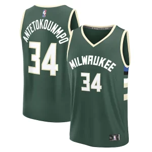 Fascinante Cool Giannis Antetokounmpo Milwaukee Bucks Fast Break Replica Player Jersey Icon Edition Hunter Green per gli appassionati