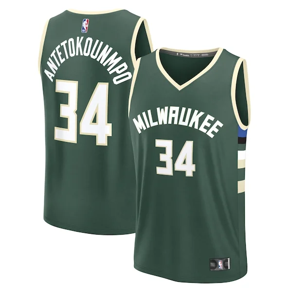 Fascinante Cool Giannis Antetokounmpo Milwaukee Bucks Fast Break Replica Player Jersey Icon Edition Hunter Green per gli appassionati