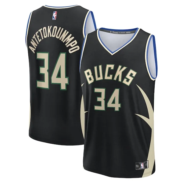 Attraente Bellissimo Giannis Antetokounmpo Milwaukee Bucks Youth Fast Break Replica Player Jersey Statement Edition Black per gli appassionati