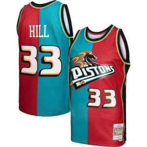 Eccezionale Grant Hill Detroit Pistons Hardwood Classics 1999/00 Split Swingman Jersey Teal/Red per gli appassionati