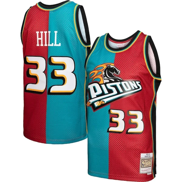 Eccezionale Grant Hill Detroit Pistons Hardwood Classics 1999/00 Split Swingman Jersey Teal/Red per gli appassionati