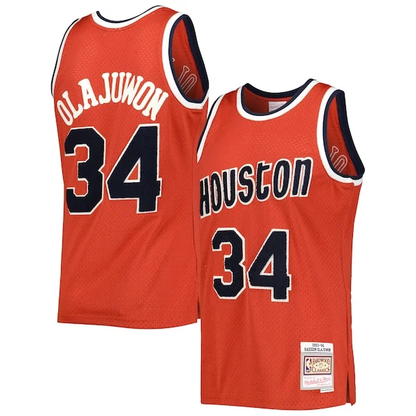 Accattivante Hakeem Olajuwon Houston Rockets 1993/94 Hardwood Classics Off Court Swingman Jersey Red per gli appassionati