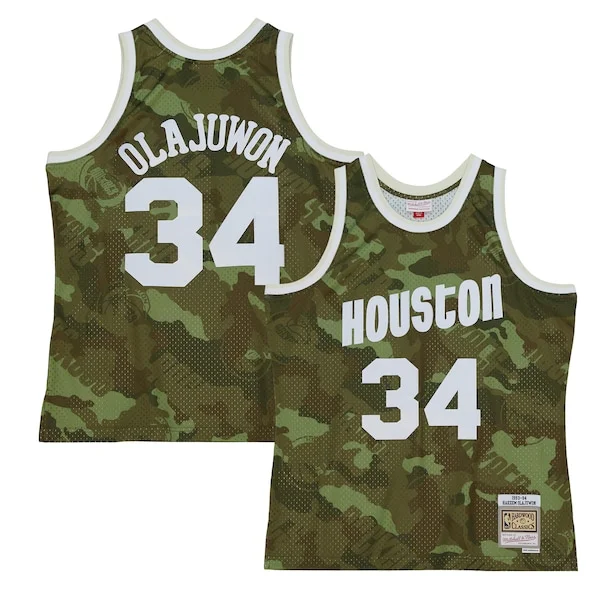 Versatile Classico Hakeem Olajuwon Houston Rockets Hardwood Classics 1993/94 Ghost Green Swingman Jersey Camo per gli appassionati