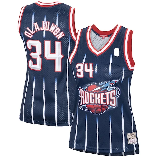 Fantastico Attraente Accattivante Hakeem Olajuwon Houston Rockets Women's Hardwood Classics Swingman Jersey Navy/Red per gli appassionati