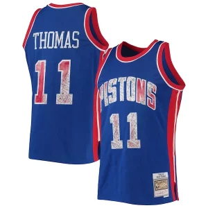 Ottimo Splendido Isiah Thomas Detroit Pistons 1988/89 Hardwood Classics NBA 75th Anniversary Diamond Swingman Jersey Blue per gli appassionati