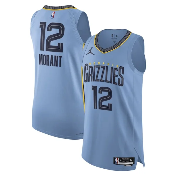 Comodo Ja Morant Memphis Grizzlies Jordan Brand Authentic Player Jersey Statement Edition Light Blue per gli appassionati