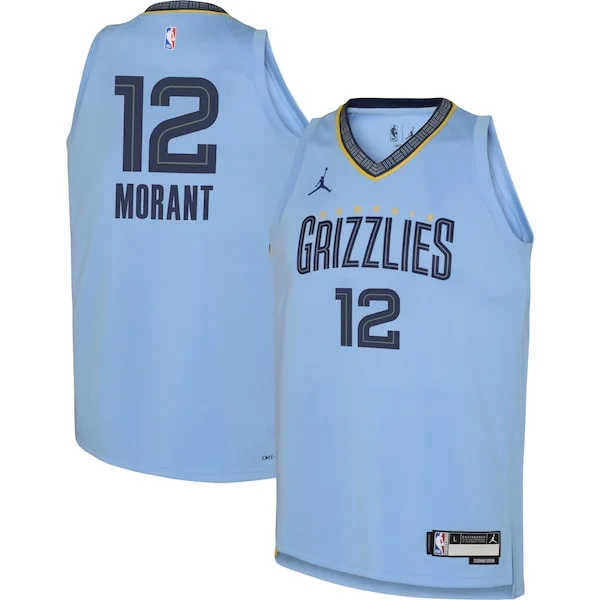 Bellissimo Versatile Ja Morant Memphis Grizzlies Jordan Brand Youth Swingman Jersey Statement Edition Light Blue per gli appassionati
