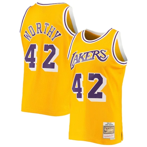 Classico James Worthy Los Angeles Lakers 1984/85 Hardwood Classics Swingman Jersey Gold per gli appassionati