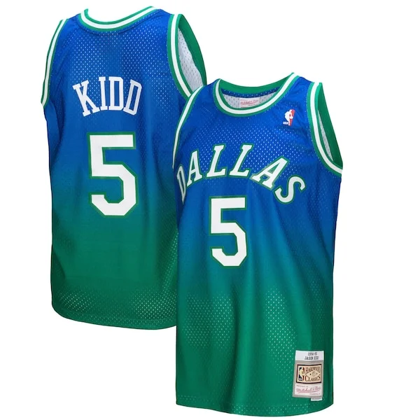 Eccezionale Jason Kidd Dallas Mavericks 1994/95 Hardwood Classics Fadeaway Swingman Player Jersey Green/Navy per gli appassionati