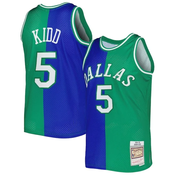 Trendy Jason Kidd Dallas Mavericks Hardwood Classics 1994/95 Split Swingman Jersey Blue/Green per gli appassionati