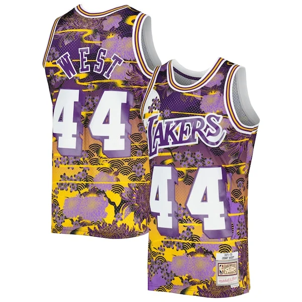 Fascinante Jerry West Los Angeles Lakers 1971/72 Hardwood Classics Lunar New Year Swingman Jersey Purple per gli appassionati