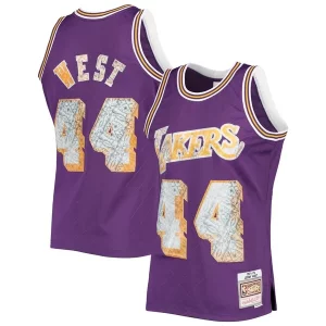 Moderno Jerry West Los Angeles Lakers 1971/72 Hardwood Classics NBA 75th Anniversary Diamond Swingman Jersey Purple per gli appassionati