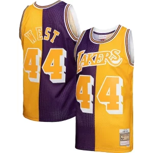 Delizioso Resistente Jerry West Los Angeles Lakers Hardwood Classics 1971/72 Split Swingman Jersey Purple/Gold per gli appassionati