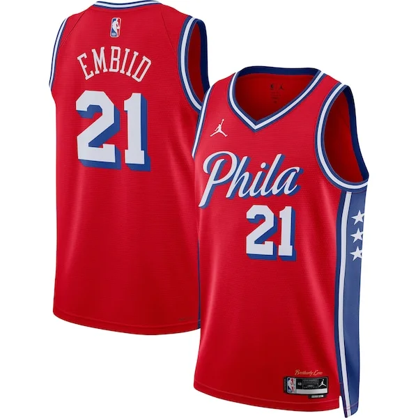 Lussuoso Eccezionale Joel Embiid Philadelphia 76ers Jordan Brand Unisex Swingman Jersey Statement Edition Red per gli appassionati