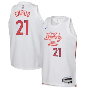 Delizioso Stupendo Joel Embiid Philadelphia 76ers Nike Youth 2022/23 Swingman Jersey City Edition White per gli appassionati
