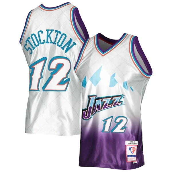Lussuoso John Stockton Utah Jazz 1996/97 Hardwood Classics 75th Anniversary Swingman Jersey Platinum per gli appassionati