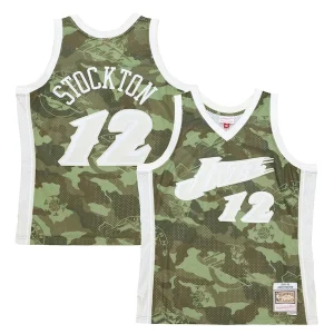 Pratico John Stockton Utah Jazz Hardwood Classics 1998/99 Ghost Green Swingman Jersey Camo per gli appassionati