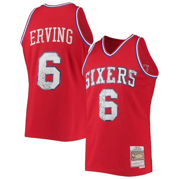 Magnifico Prestigioso Julius Erving Philadelphia 76ers 1982/83 Hardwood Classics NBA 75th Anniversary Diamond Swingman Jersey Red per gli appassionati