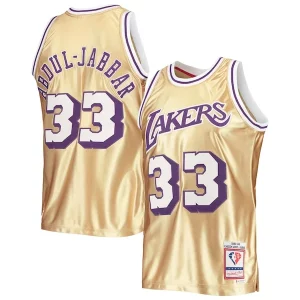 Bellissimo Prestigioso Pratico Kareem Abdul Jabbar Los Angeles Lakers 75th Anniversary 1983/84 Hardwood Classics Swingman Jersey Gold per gli appassionati