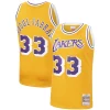 Magnifico Kareem Abdul Jabbar Los Angeles Lakers Hardwood Classics Swingman Jersey Gold/Purple per gli appassionati