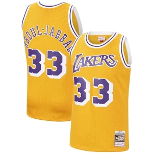 Magnifico Kareem Abdul Jabbar Los Angeles Lakers Hardwood Classics Swingman Jersey Gold/Purple per gli appassionati