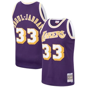 Pratico Kareem Abdul Jabbar Los Angeles Lakers Hardwood Classics Swingman Jersey Purple/Gold per gli appassionati