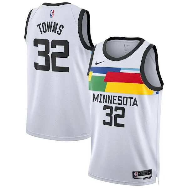 Stupendo Fantastico Moderno Karl Anthony Towns Minnesota Timberwolves Nike Unisex 2022/23 Swingman Jersey City Edition White per gli appassionati