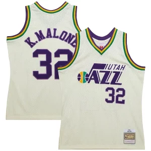 Fantastico Splendido Eccezionale Karl Malone Utah Jazz Chainstitch Swingman Jersey Cream per gli appassionati