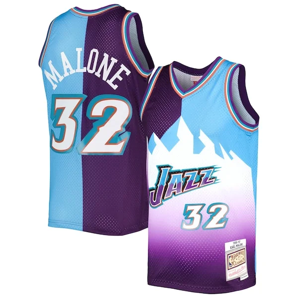 Magnifico Fascinante Elegante Karl Malone Utah Jazz Hardwood Classics 1996/97 Split Swingman Jersey Purple/Turquoise per gli appassionati