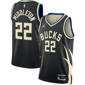 Attraente Khris Middleton Milwaukee Bucks Jordan Brand Unisex Swingman Jersey Statement Edition Black per gli appassionati