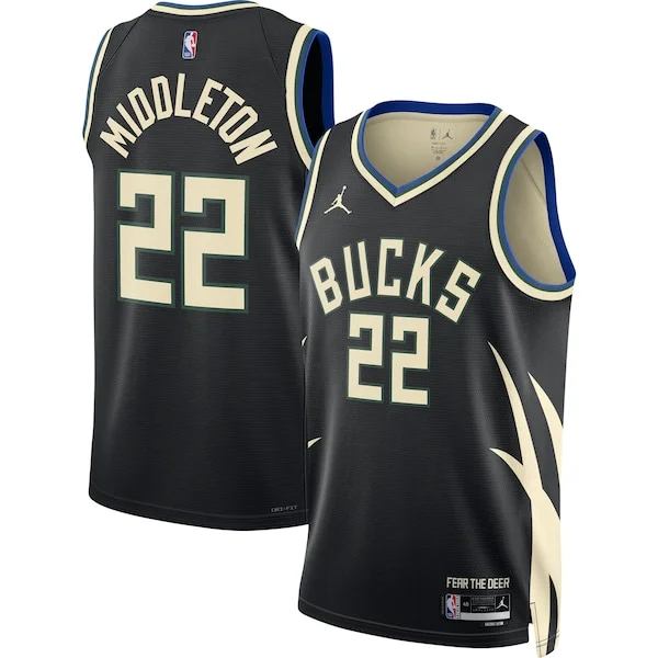 Attraente Khris Middleton Milwaukee Bucks Jordan Brand Unisex Swingman Jersey Statement Edition Black per gli appassionati