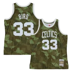 Attraente Classico Larry Bird Boston Celtics Hardwood Classics 1985/86 Ghost Green Swingman Jersey Camo per gli appassionati