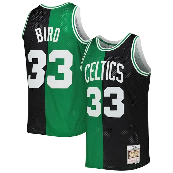 Splendido Fascinante Cool Larry Bird Boston Celtics Hardwood Classics 1985/86 Split Swingman Jersey Black/Kelly Green per gli appassionati