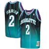 Cool Classico Resistente Larry Johnson Charlotte Hornets 1992/93 Hardwood Classics Fadeaway Swingman Player Jersey Teal/Black per gli appassionati