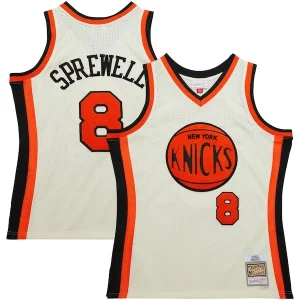 Attraente Carino Ottimo Latrell Sprewell New York Knicks Chainstitch Swingman Jersey Cream per gli appassionati