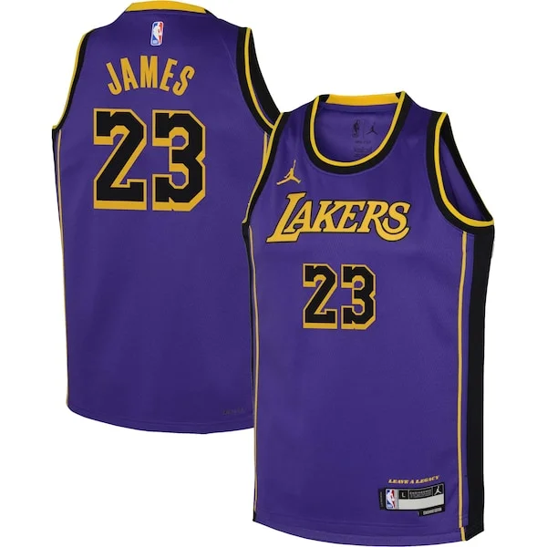 Eccezionale Elegante LeBron James Los Angeles Lakers Jordan Brand Youth Performance Swingman Jersey Statement Purple per gli appassionati
