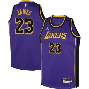 Classico Comodo Gorgeous LeBron James Los Angeles Lakers Jordan Brand Youth Performance Swingman Jersey Statement Purple per gli appassionati
