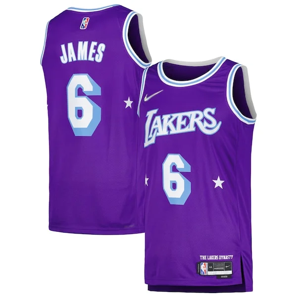 Stupendo LeBron James Los Angeles Lakers Nike Swingman Player Jersey City Edition Purple per gli appassionati
