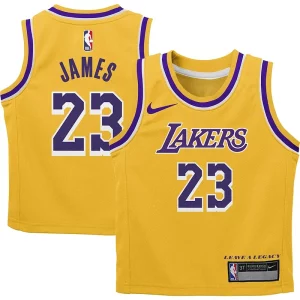 Raffinato LeBron James Los Angeles Lakers Nike Preschool Dri FIT Swingman Player Jersey Icon Edition Gold per gli appassionati