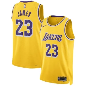 Pratico LeBron James Los Angeles Lakers Nike Unisex Swingman Jersey Icon Edition Gold/White per gli appassionati